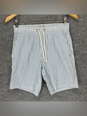 J Crew Swimsuit Men’s XS Blue White Stripe Seersucker Flex Drawstring Mesh Lined